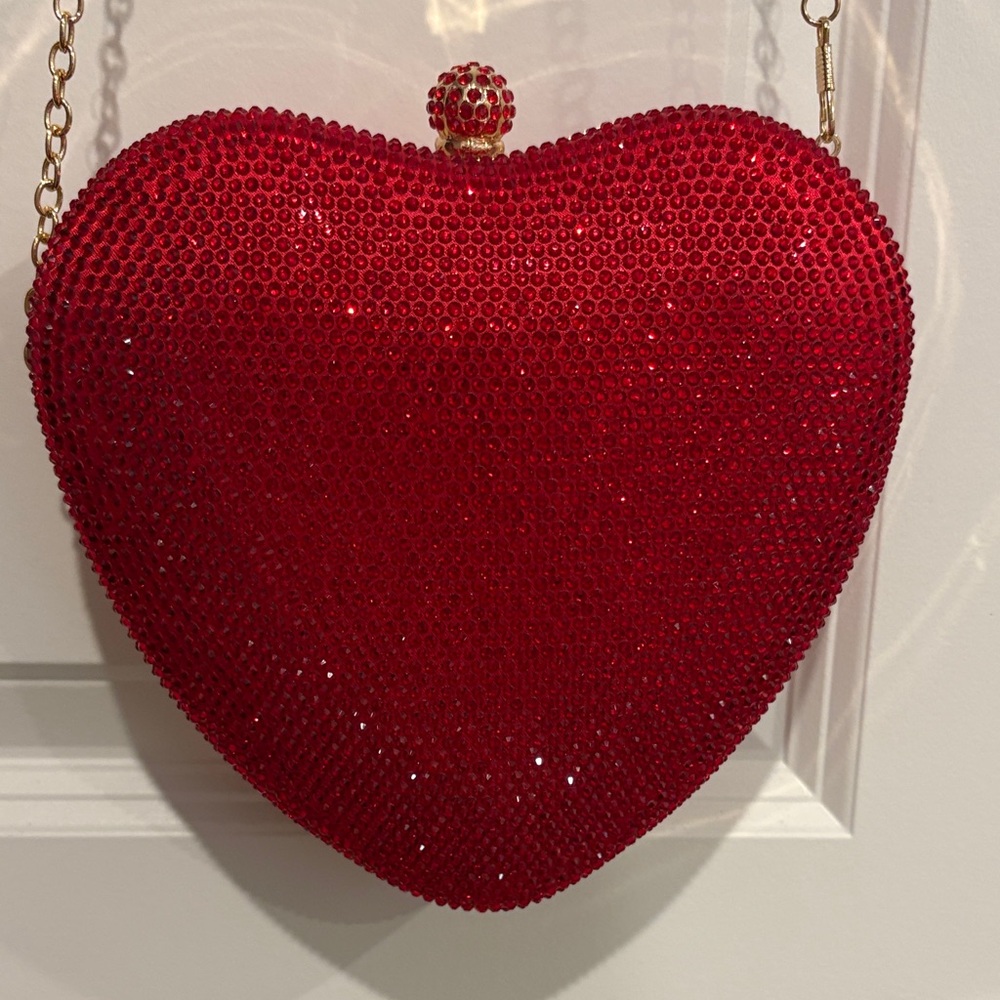Red Heart-Shaped Crystal Clutch